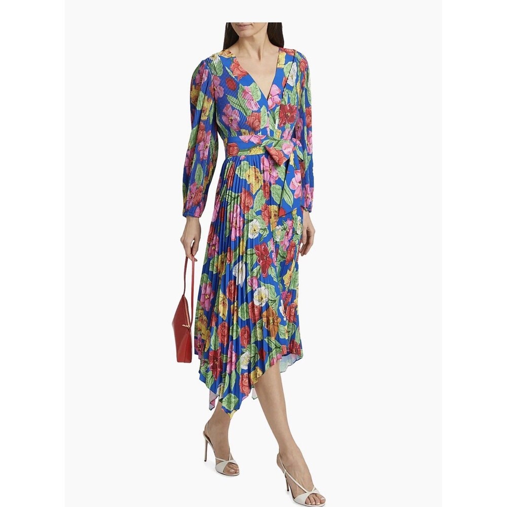 Milly Designer Dress Floral Pleated Tie Liora Tulip Rosette NWT Size Small - Picture 2 of 9